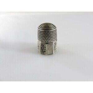 Antique Thimble Octagon Form F.A.B. Number 8 Sterling Silver Chamfered Decorated